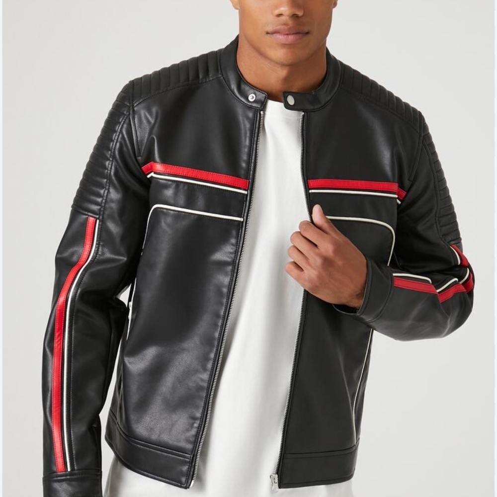 Men's Black and Red Leather Jacket